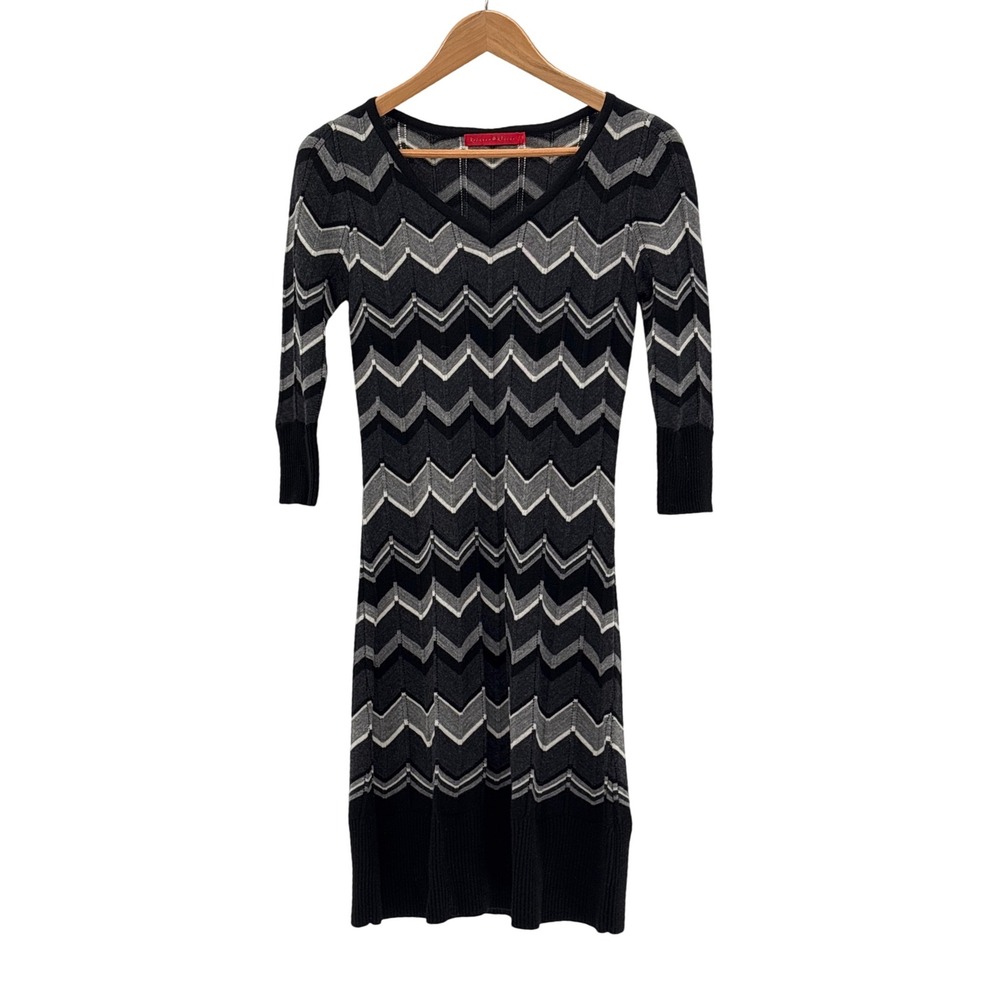 Krimson Klover Sweater Dress Merino Wool Stripe Long Sleeve‎ Small Gray Black